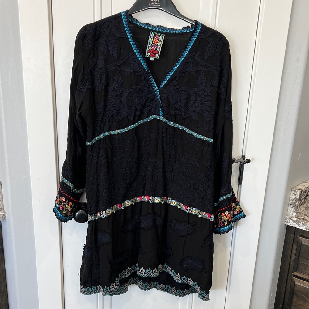 Johnny Was Black and Blue Embroidered Dress
